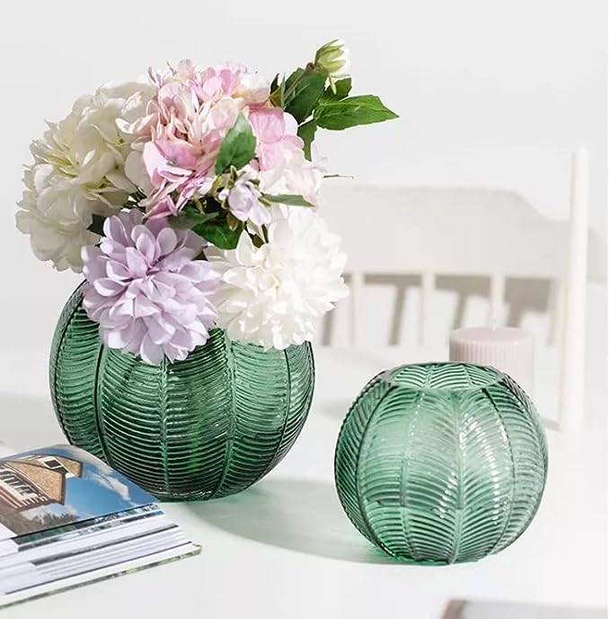 Vase sphérique strié au style art déco  مزهرية زجاج